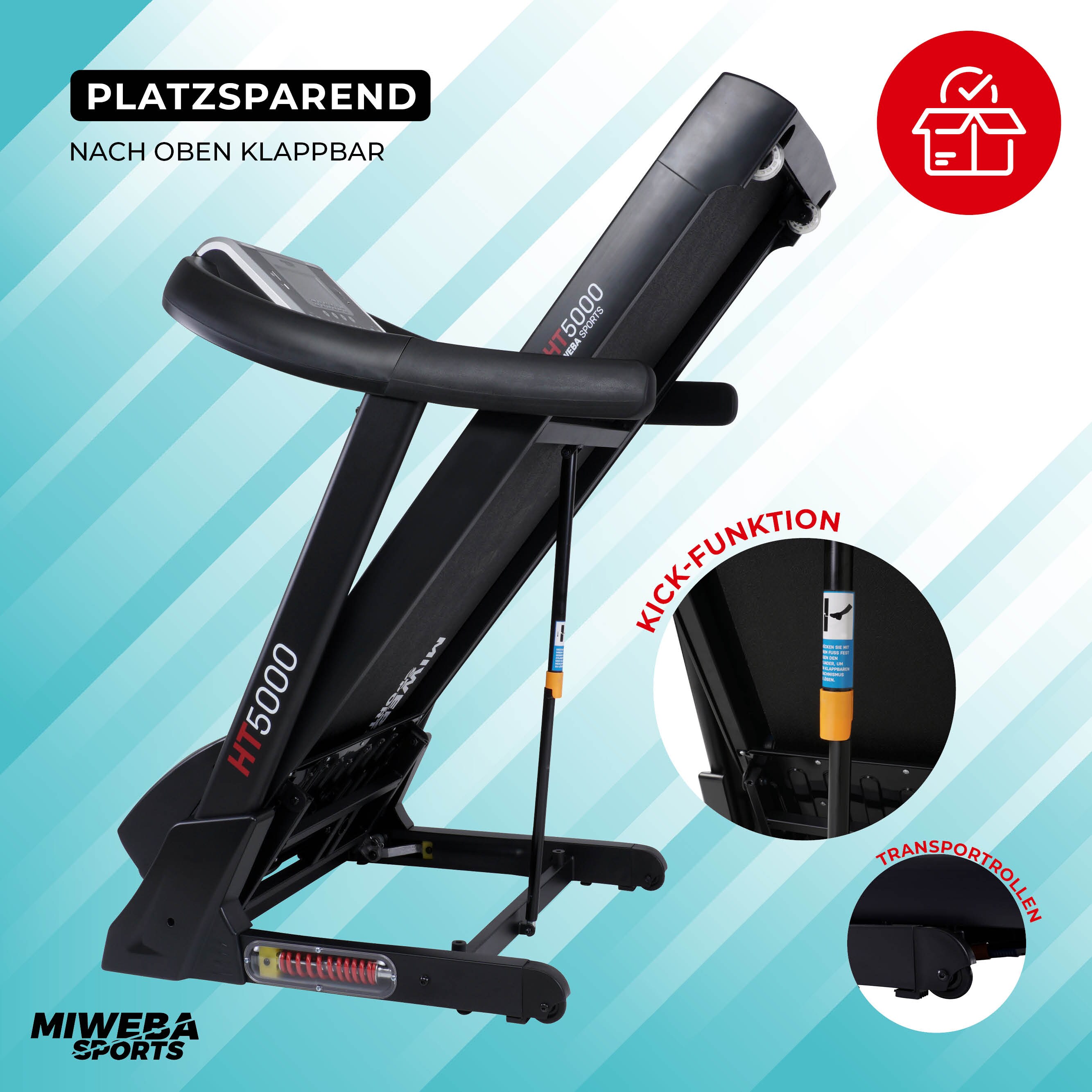 Miweba Sports Laufband Home Track HT5000, mit Steigung, 2000 Watt, große Lauffläche, 1-18 km/h (Schwarz)