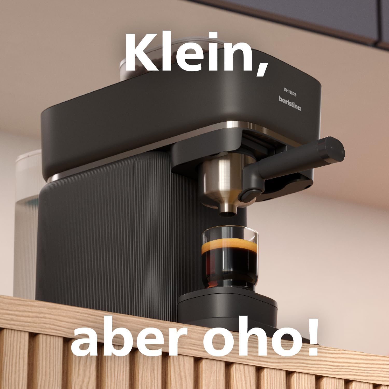 Philips Baristina Espressomaschine - Real Espresso, made simple, Kompakte Kaffeemaschine, Schwarzgrau mit schwarzgrauem Siebträger, 16-bar-Pumpendruck, automatisches Mahlwerk, Cafe Crema (BAR300/60)