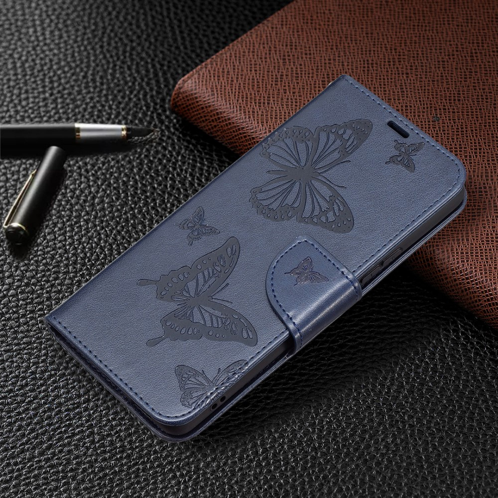 Samsung Galaxy A53 5G Leder Tasche mit Kartenfach   Handschlaufe Schmetterling - Dunkelblau