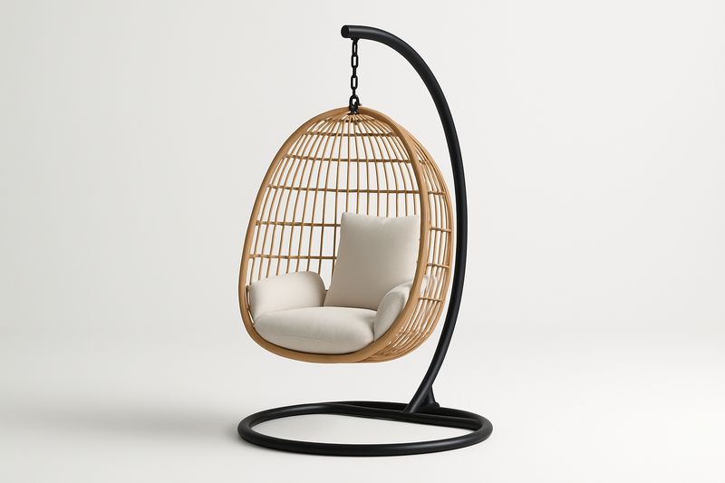 Hängesessel mit Gestell Rattan Eiform Beige/Schwarz