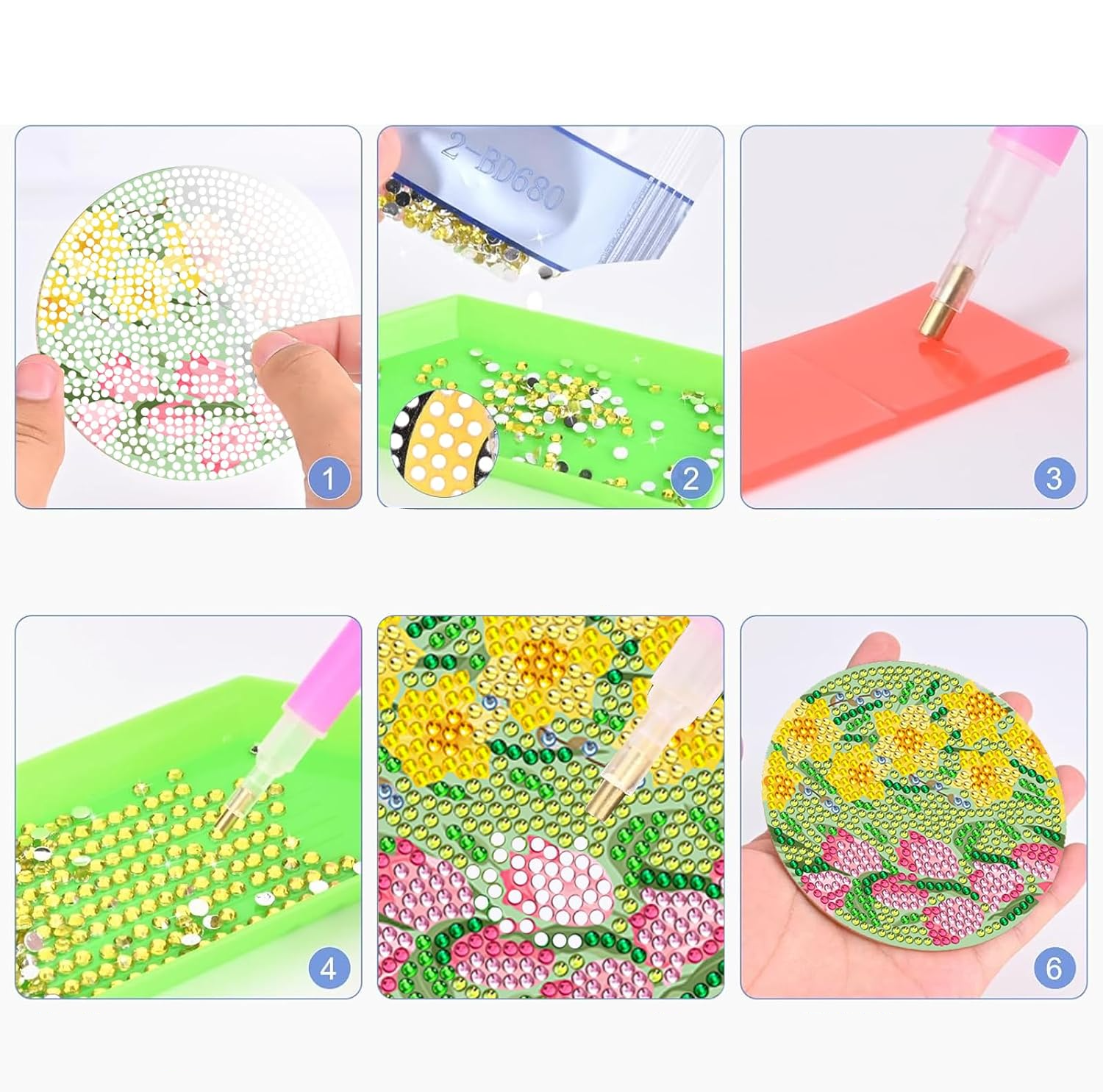 (28-tlg. Set) Ø10cm 5D Diamond Painting Oster Deko DIY Getränke Untersetzer Diamant Malerei - Hase / Blume / Osterei