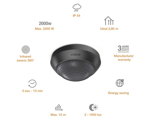 Steinel IS 360-3 bewegingsmelder, zwart, IP54