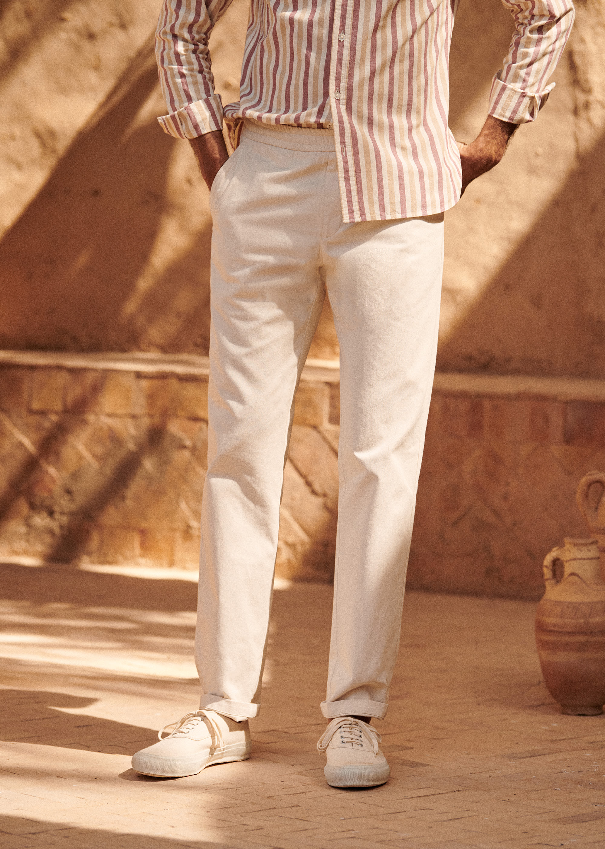 Pantalon Danny Coton Lin - Naturel - E-SHOP/BAS Pantalons 5905605