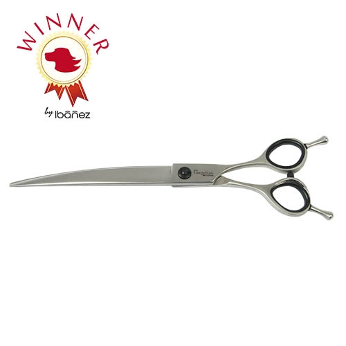 Tesoura curva para tosa de cães Ibanez Paradise, 19,5 cm de comprimento, inclui estojo.
