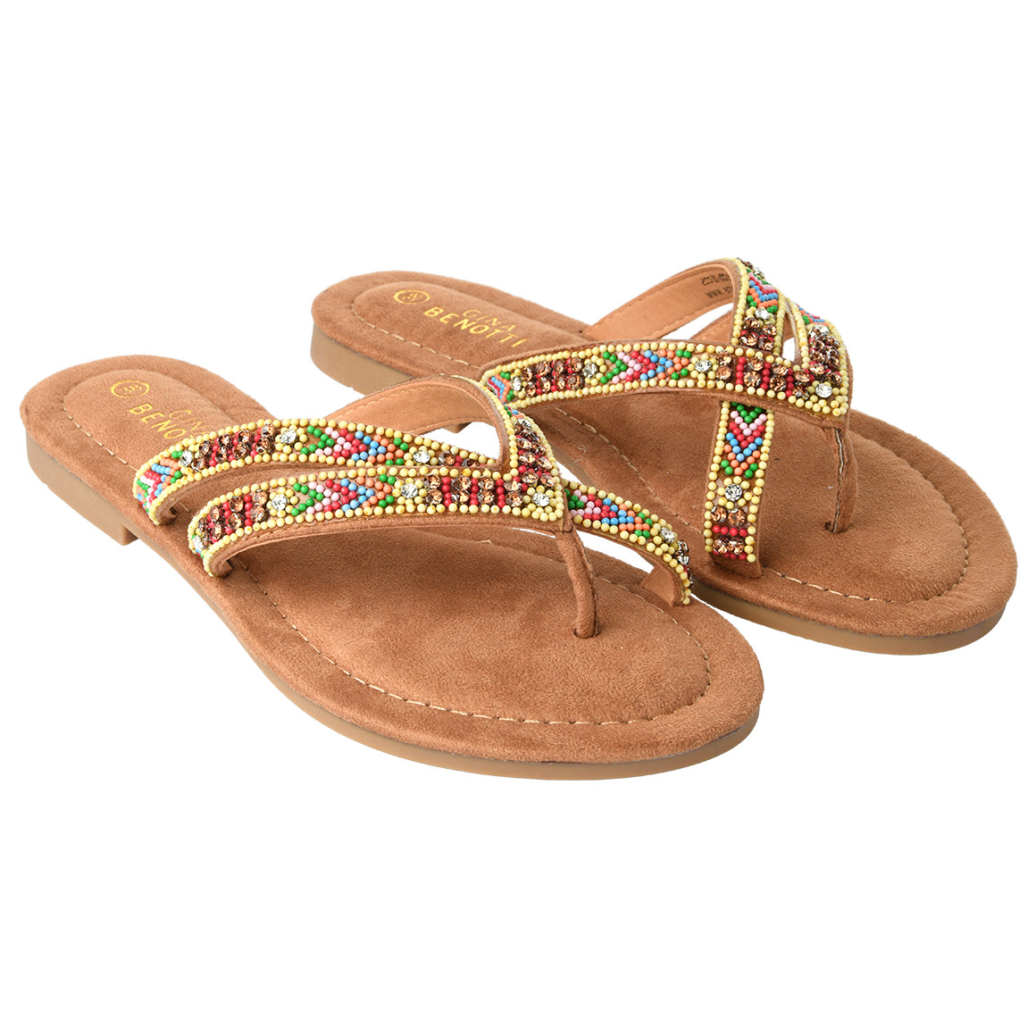 Gina Benotti Damen Sandalen mit Zehentrenner creme / rot