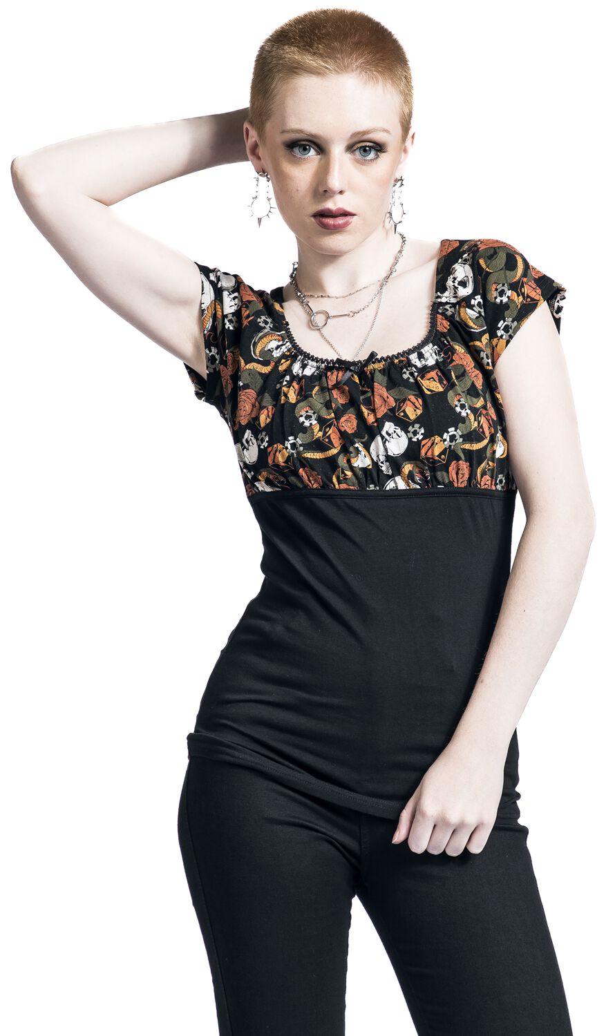 Pleated T-Shirt with Old School Print | Rock Rebel by EMP T-Shirt Manches courtes