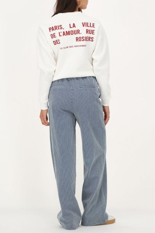 Blauw-wit gestreepte wide leg broek met elastieken band