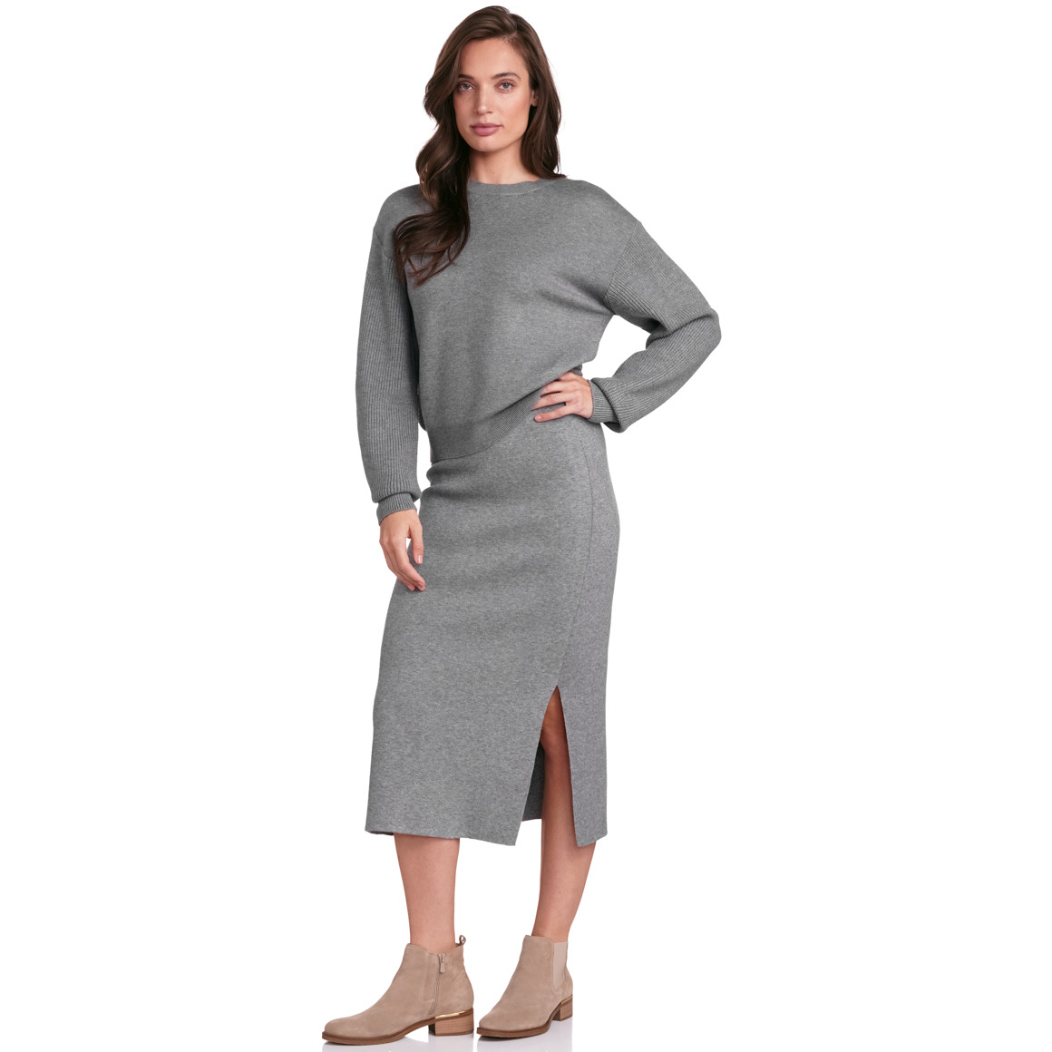 Damen Strickrock in Melange-Optik grau