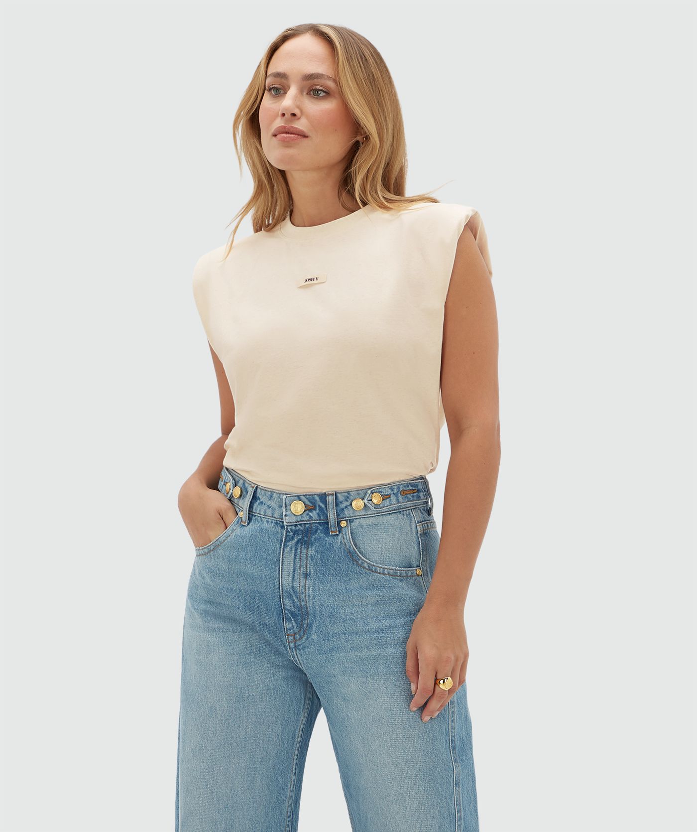 JV-SUE T-shirt met schoudervulling - ecru melange