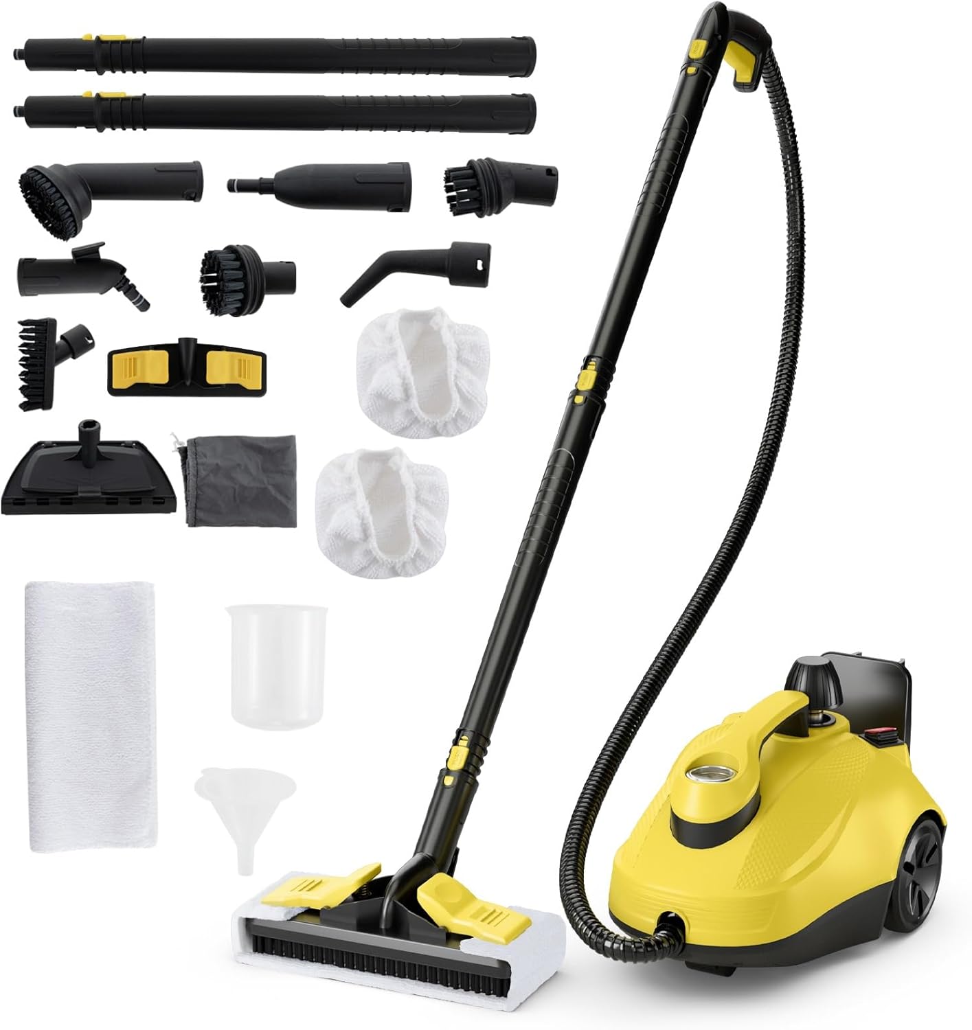 COSTWAY Dampfreiniger 2000W, Dampfdruck: 5 bar, Tank: 1,8L, Temperatur: bis zu 160℃, Bodenreiniger mit 29 Zubehörteilen & Rollen, Dampfgeräte inkl. 5m Netzkabel (Gelb)