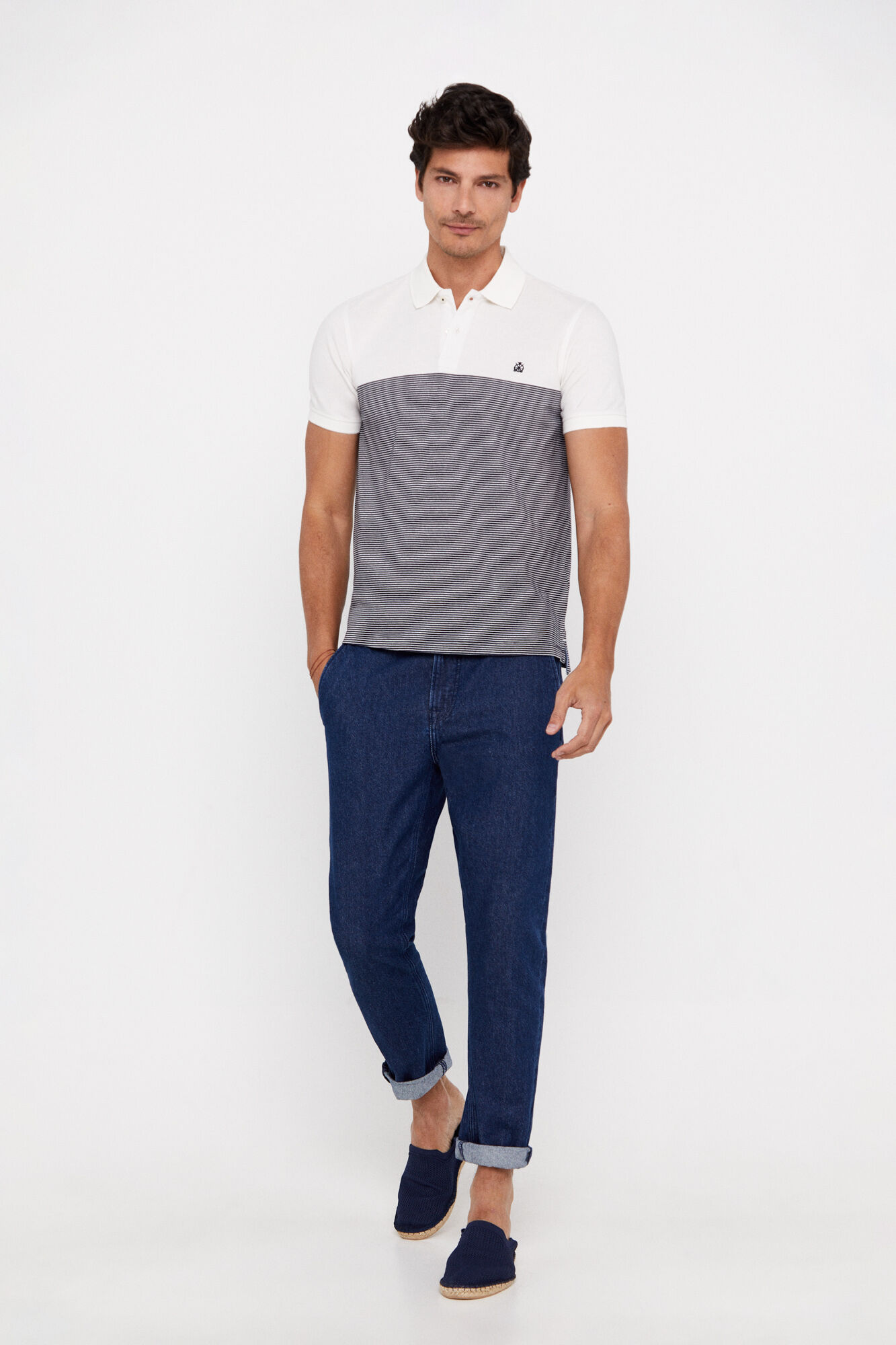Camisa polo listrada - Marfim