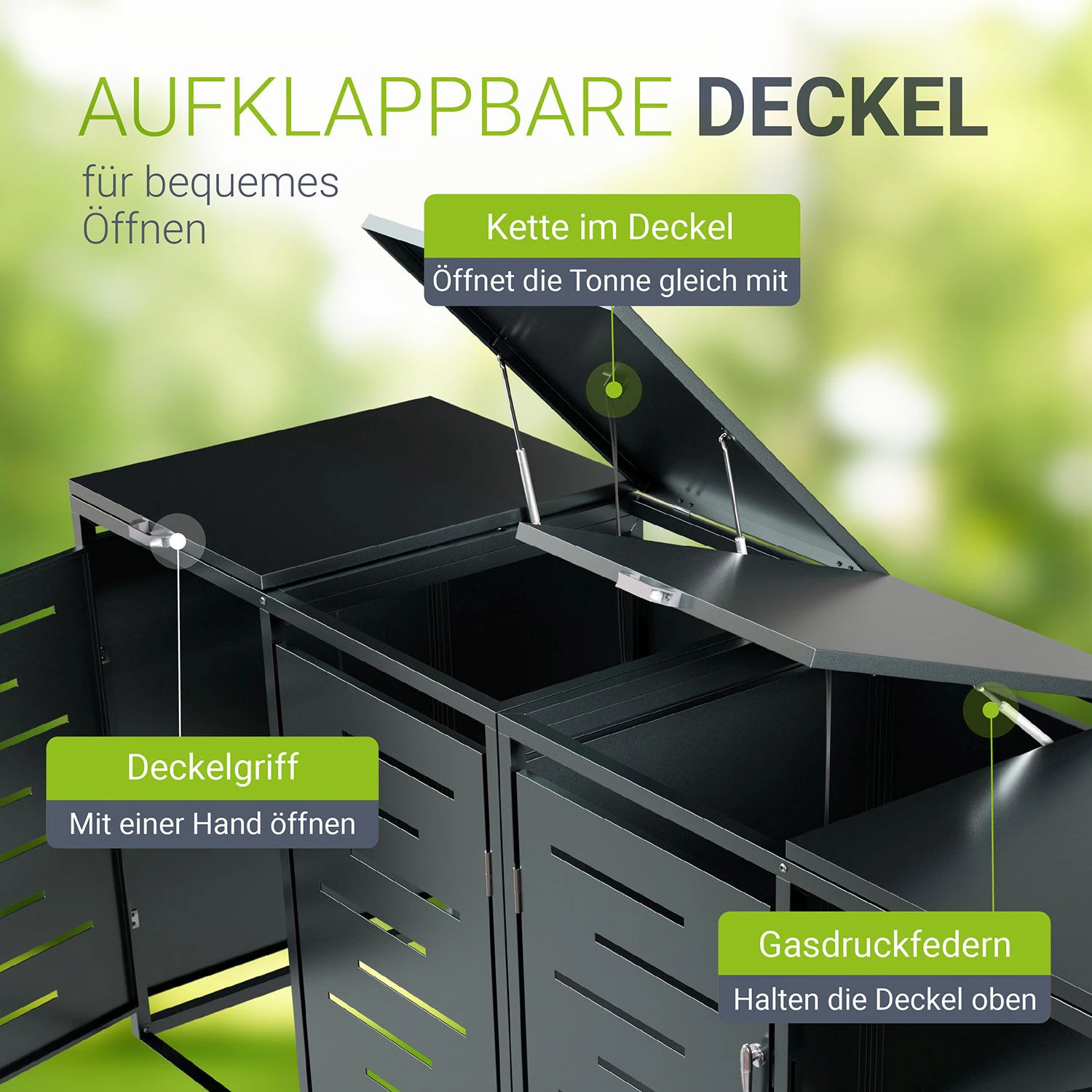 Juskys Mülltonnenbox Arel 4er - Metall Gartenbox für Mülltonnen - Aufbewahrungsbox Anthrazit