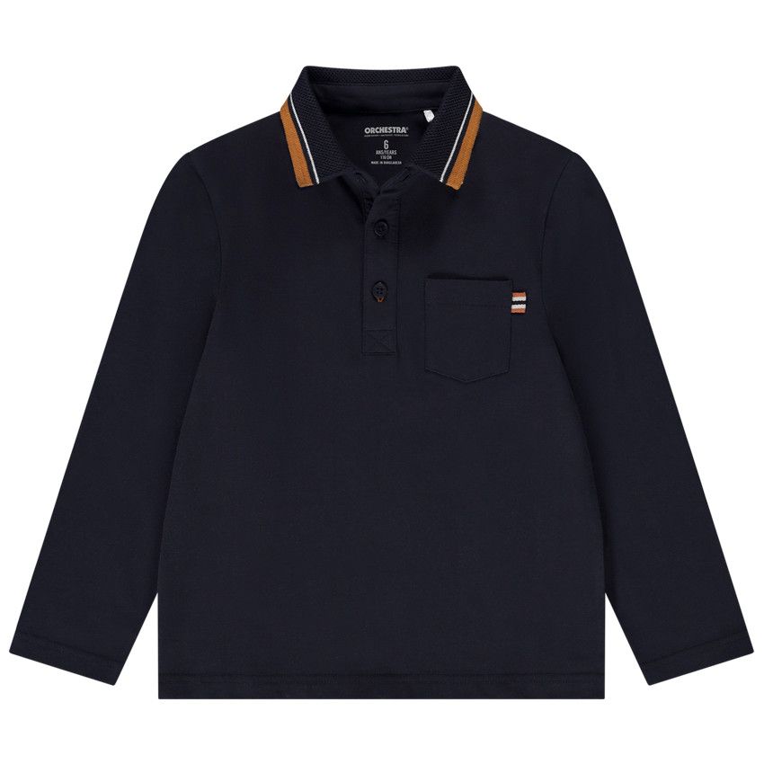 Polo manches longues en jersey print fantaisie pour garçon - Bleu marine