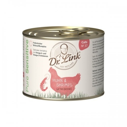 Dr. Link Pure Sensitive Huhn e Camarões em lata para gatos