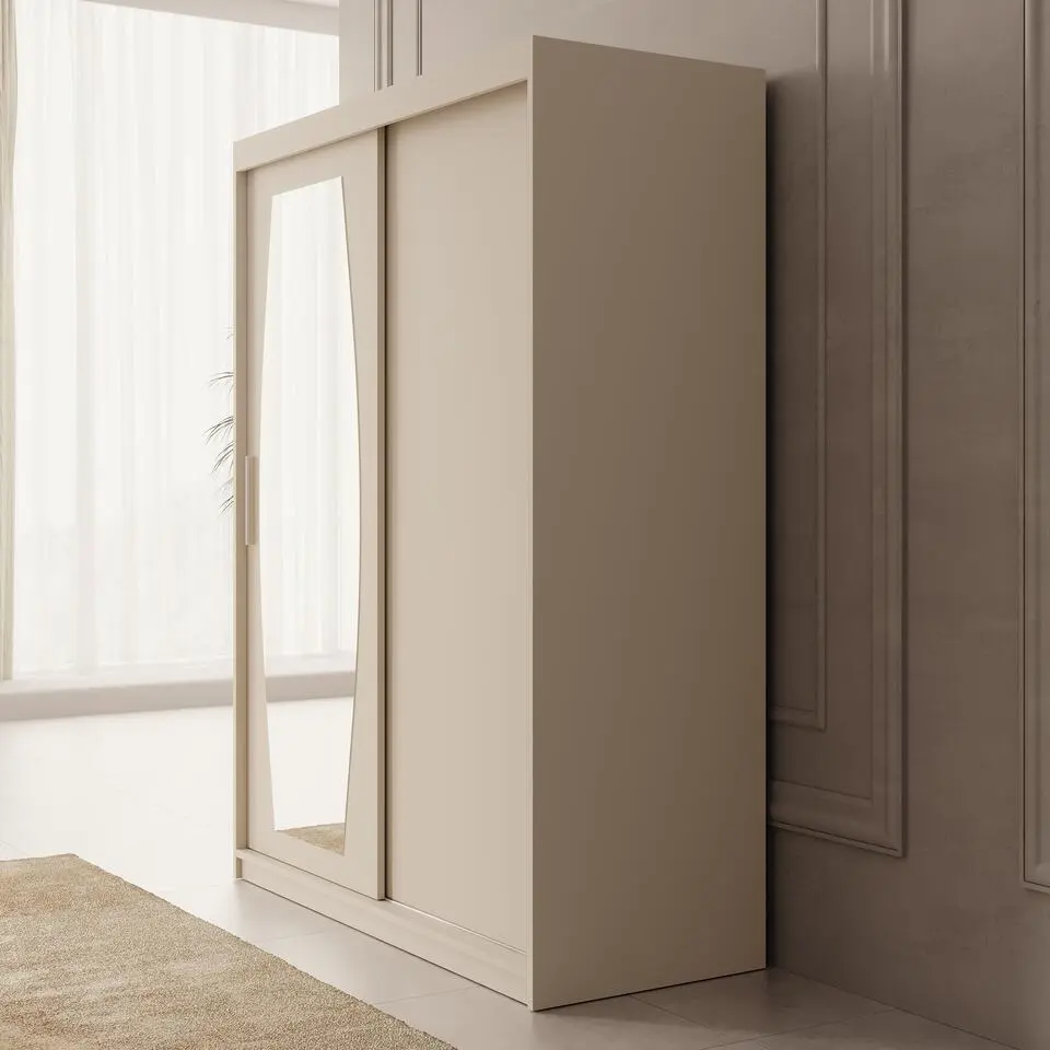 Meubella - Kledingkast Azai - Beige - 150 cm - Met spiegel