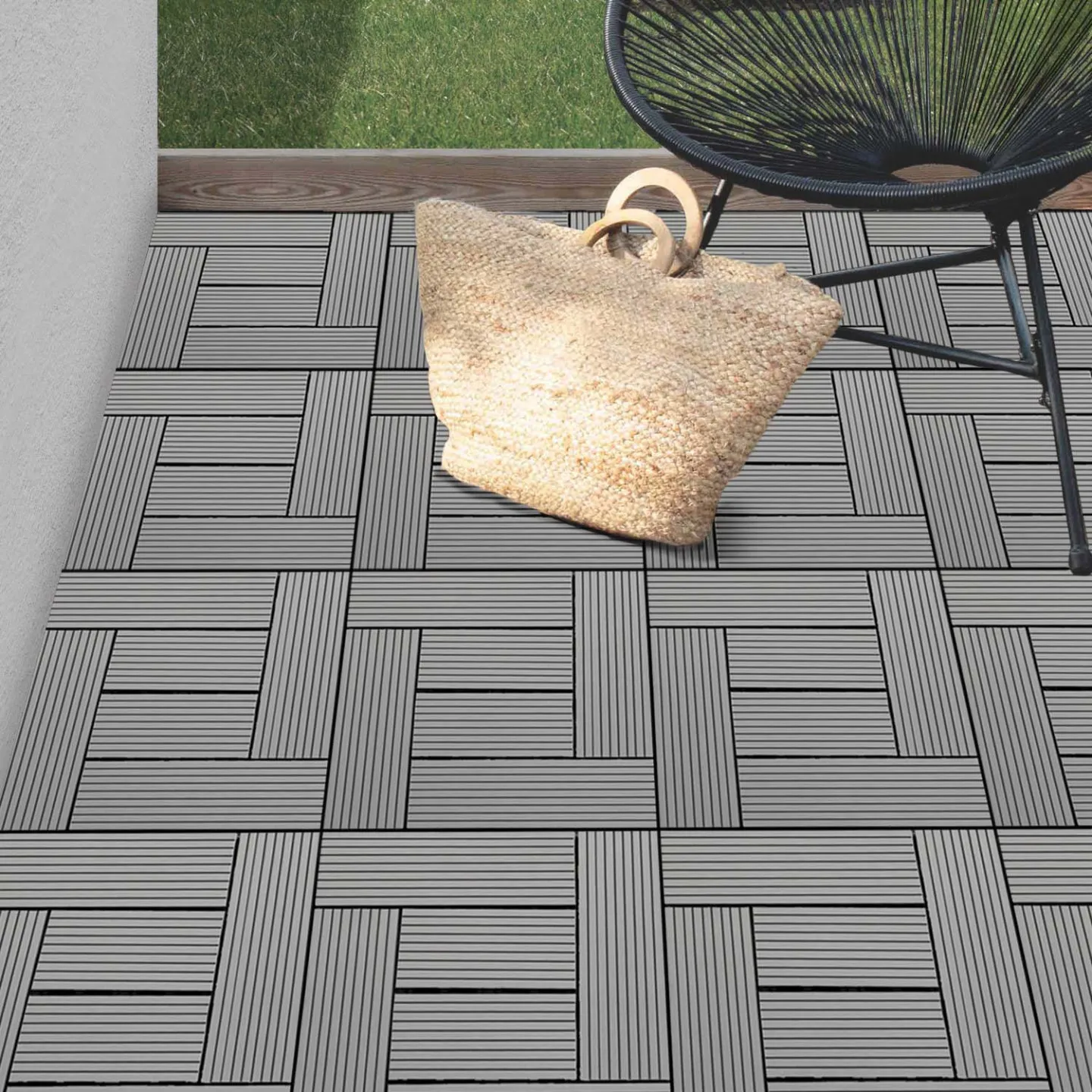 Lot de 5 dalles de terrasse mosaïque WODHY clipsables bois composite gris 30 x 30 cm