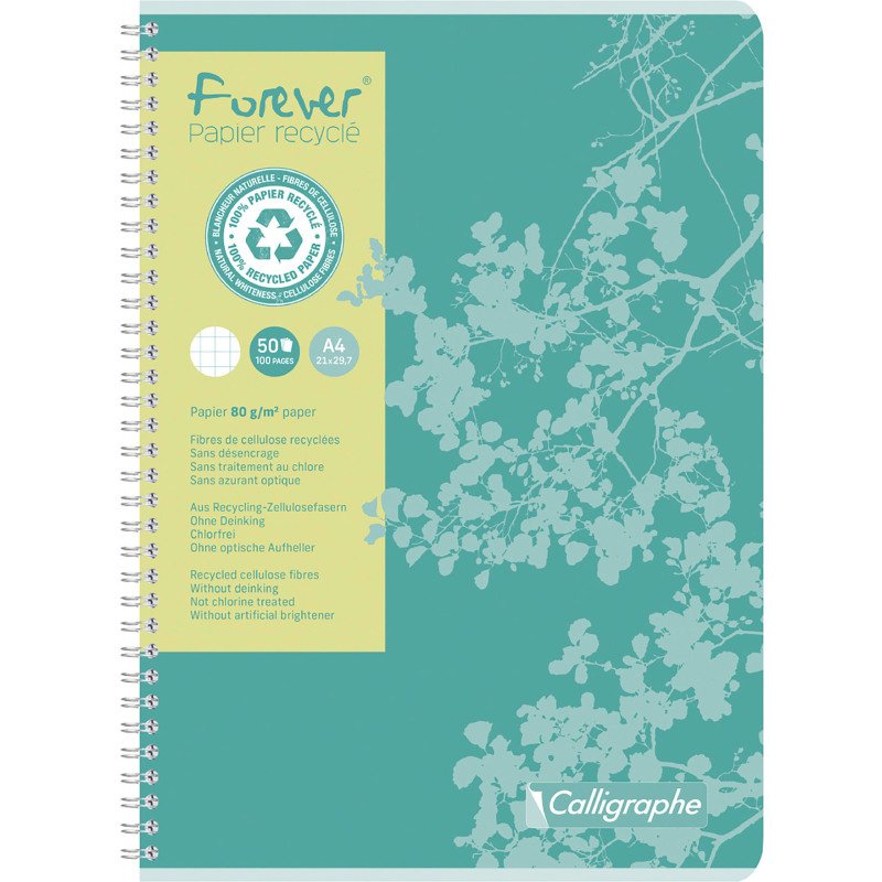 Cahier recyclé spirale Clairefontaine Forever A4 21 x 29,7 cm - petits carreaux 100 pages