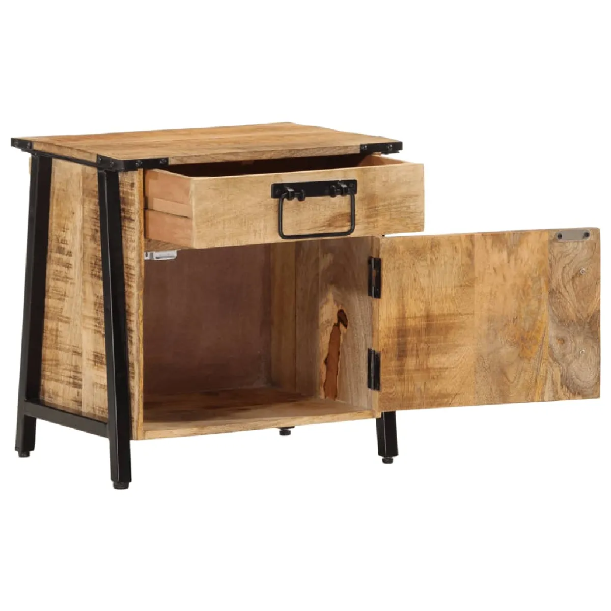 vidaXL Table de chevet - Bois de Manguier et Fer