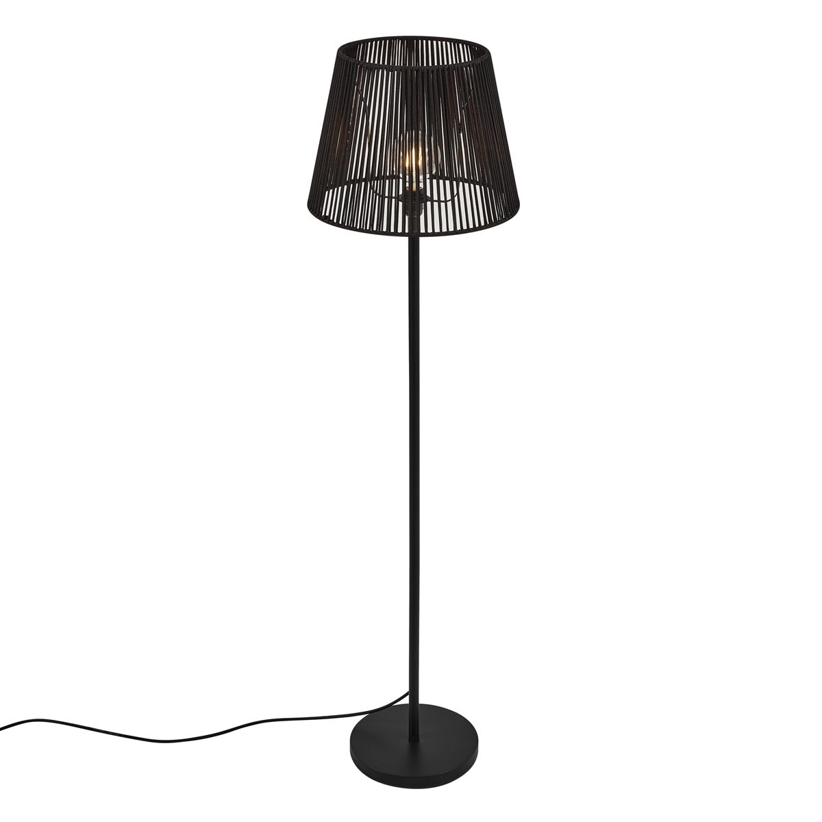 Buiten vloerlamp zwart met kap zwart touw IP44 - Virginia Jayla