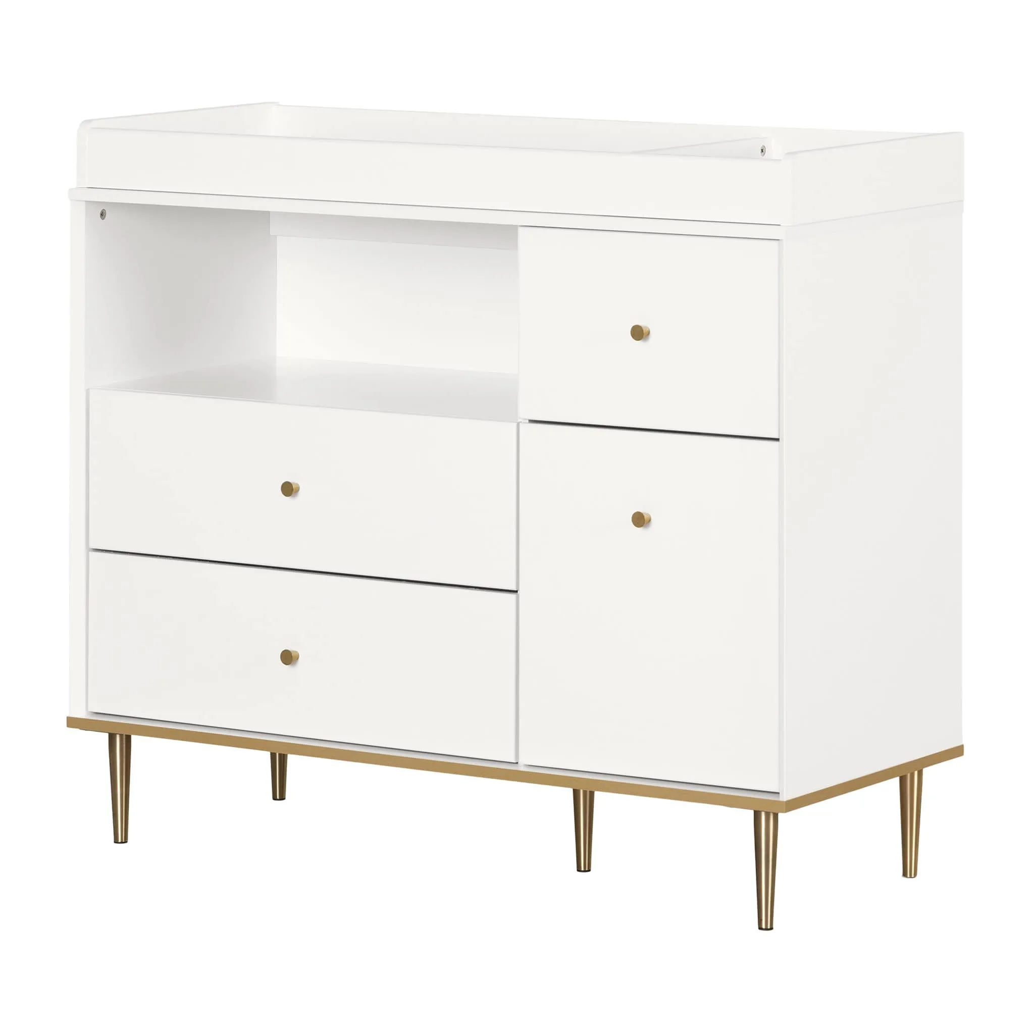 South Shore Table à langer avec tiroirs et rangement ouvert - Dylane Blanc solide