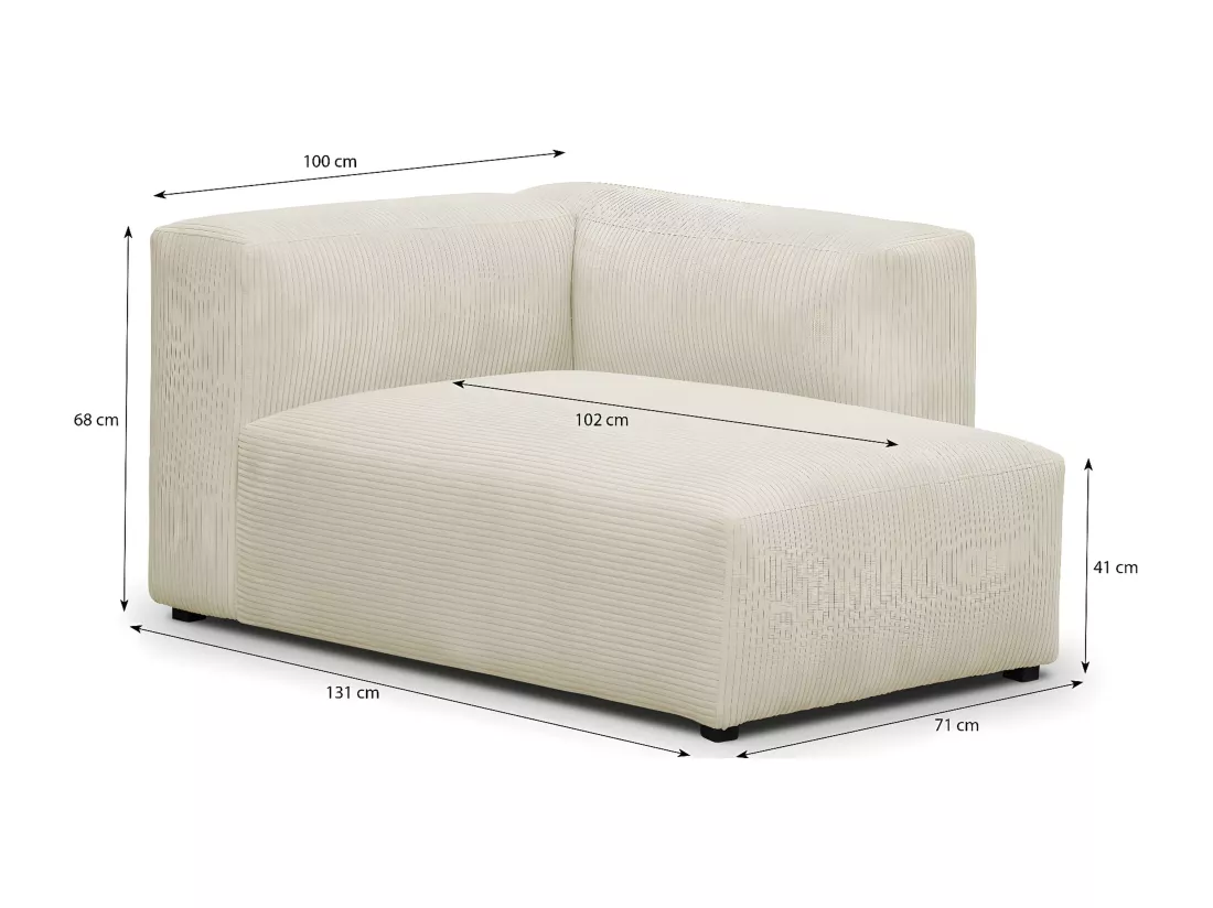 Méridienne d'angle à droite modulable en velours côtelé beige - Modulo