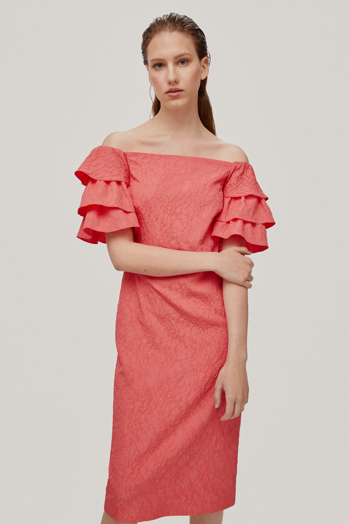 Vestido estruturado e ajustado - Laranja