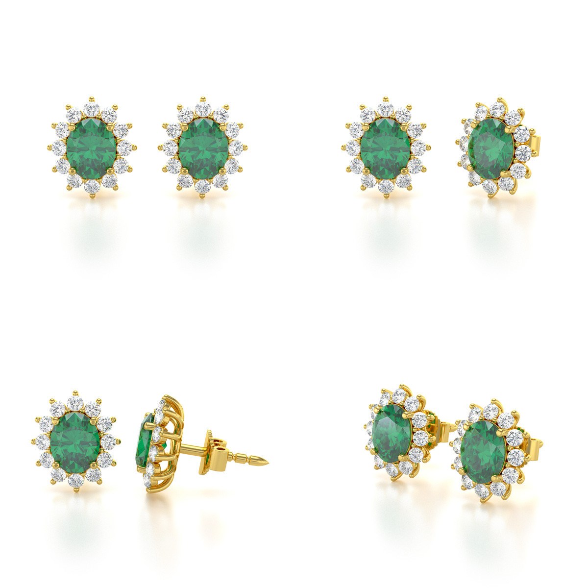 Boucles d'oreilles ADEN Or 585 Jaune et Emeraude Forme Marquise 1.25grs