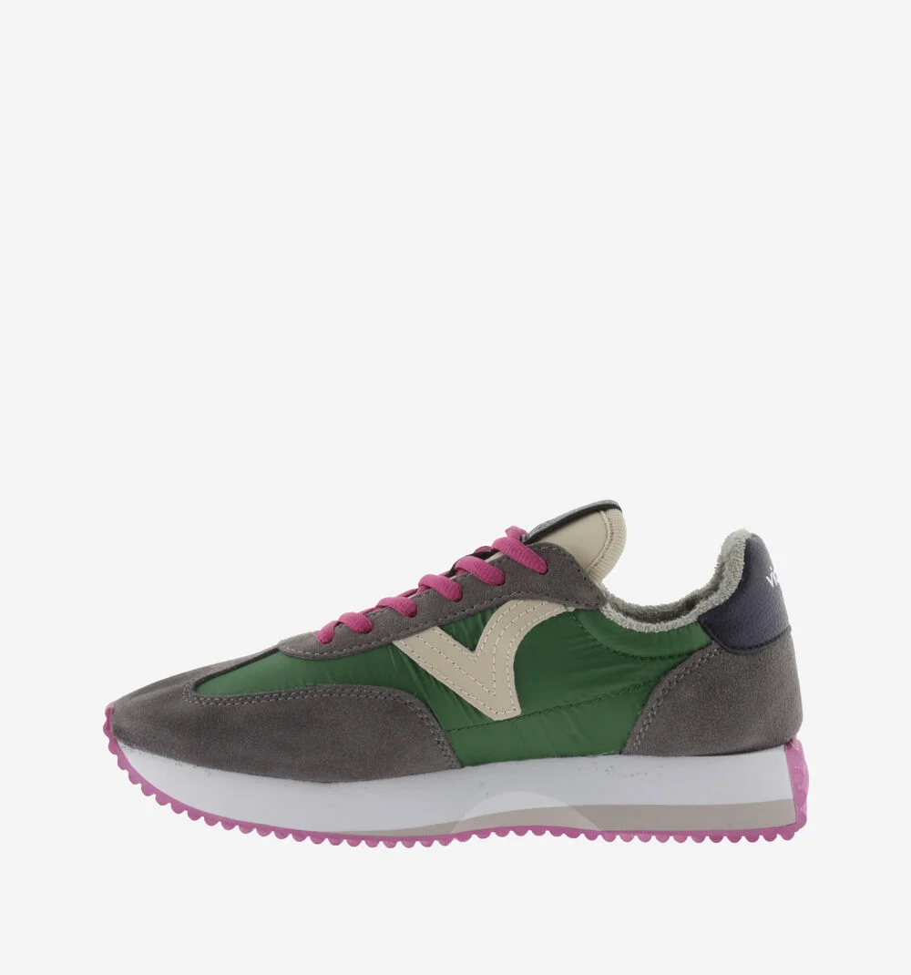 COSMOS NYLON & CUIR FENDU Baskets femme tons fluor ANTRACITA