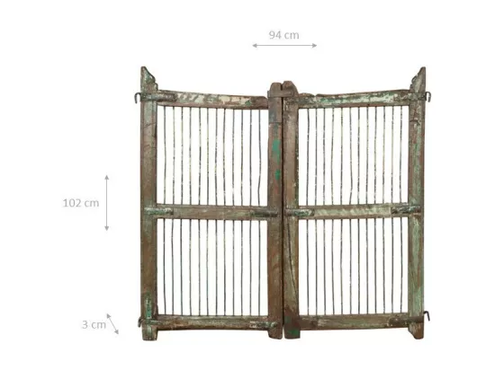 BISCOTTINI Portail - Bois Massif et Fer Finition Antique - Clôture en Fer - Portail en Métal - Porte Décorative - Portail d'Entrée - Clôture en Bois - Intérieur et Extérieur - 102x6x94cm