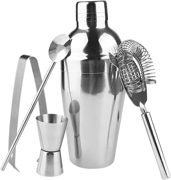 Cocktail Shaker Sett - Rustfritt Stål Sølv 5 Deler
