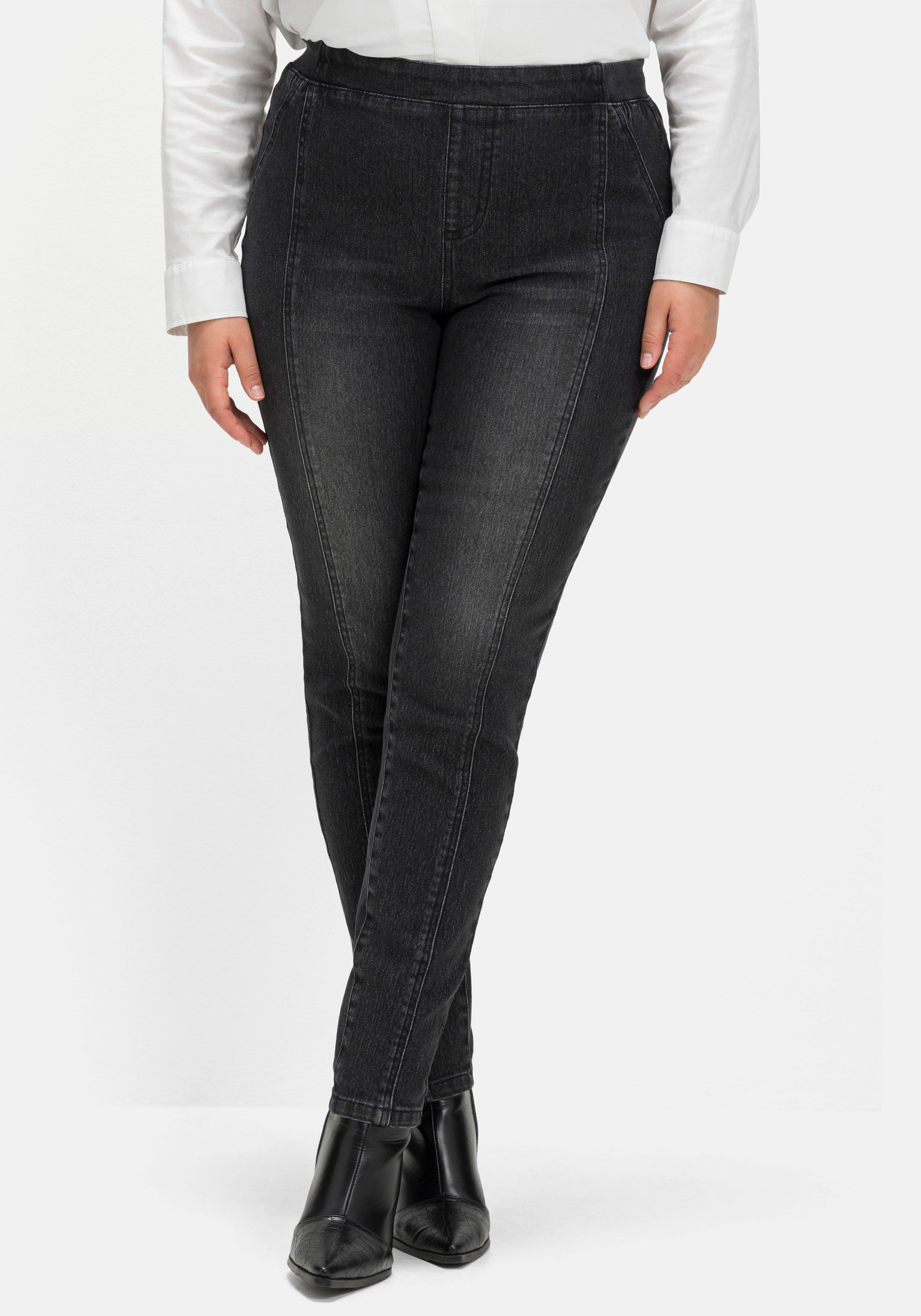 Schmale Jeans mit Gummibund und Teilungsnähten
