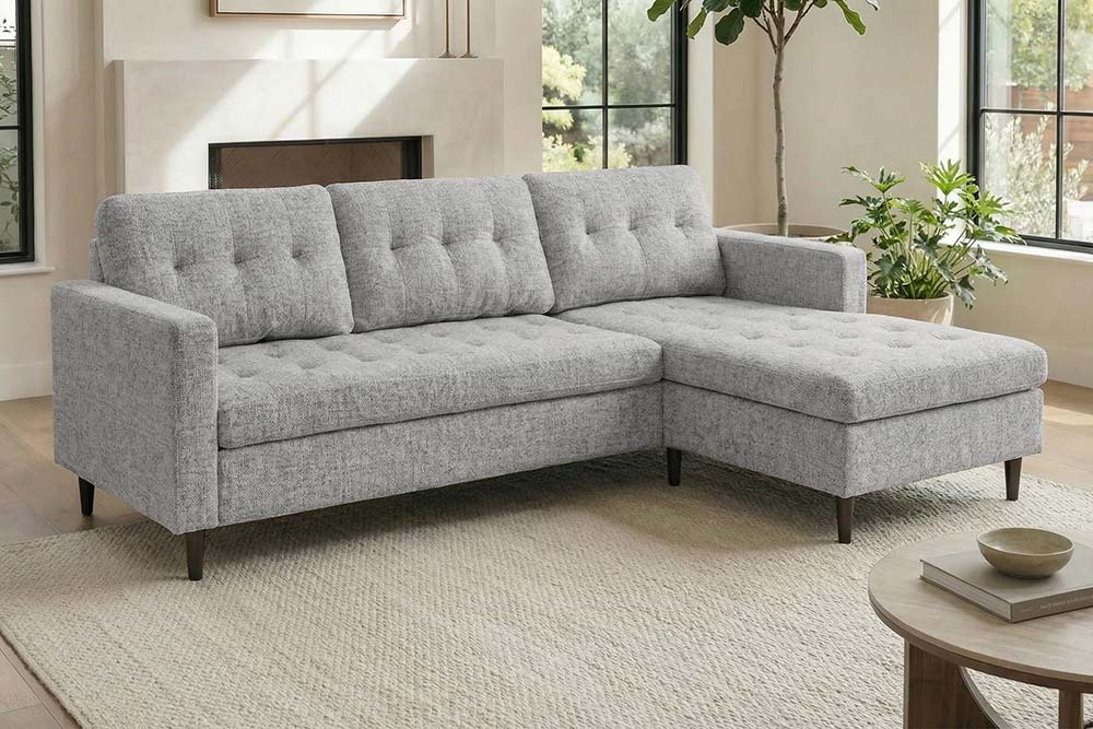 Modernes Ecksofa STOCKHOLM 220cm grau cozy Veloursstrickstoff Federkern 3-Sitzer-Sofa