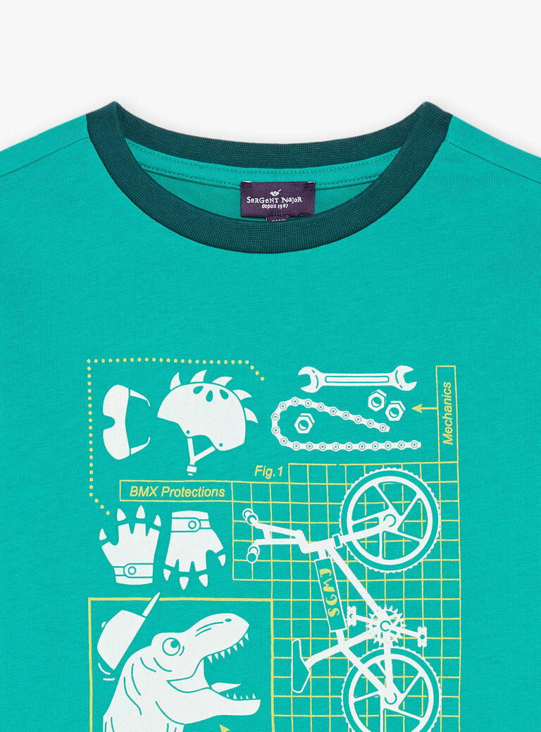 T-shirt vert dinosaure et vélos phosphorescents