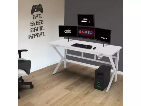 Bureau gamer ergonomique 120x60 cm carbone porte casque gobelet TOTU