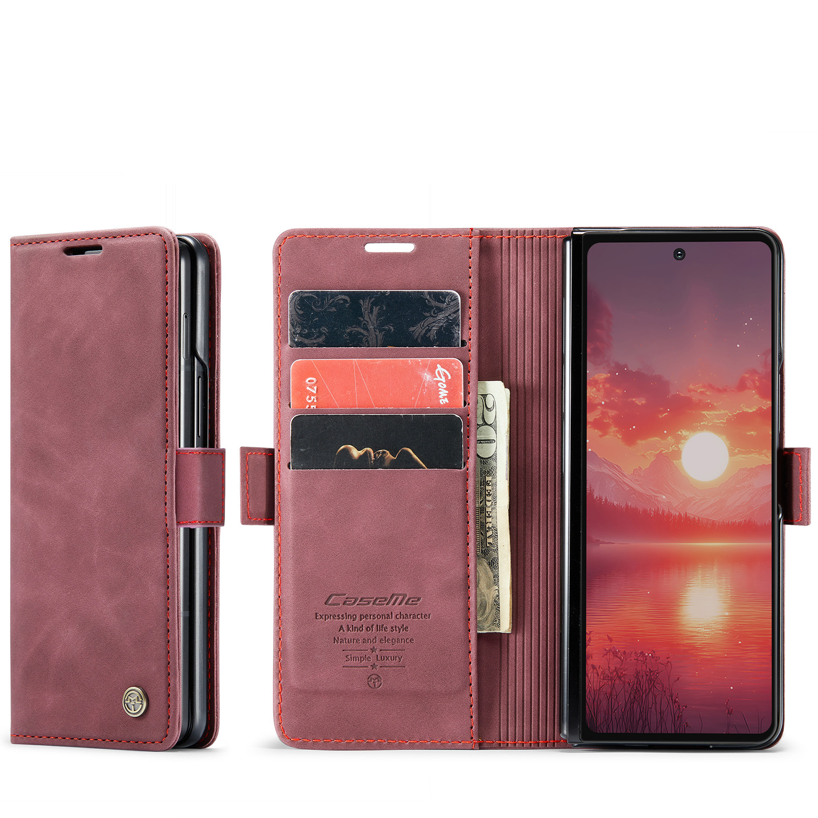 Samsung Galaxy Z Fold7 Leder Tasche Flip Wallet Etui mit Kartenfächern - Rot