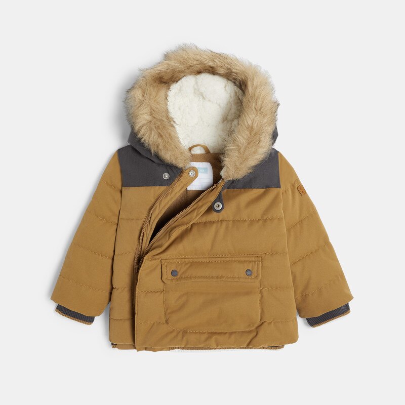 Manteau matelassé polaire à capuche bordée marron bébé garçon Marron
