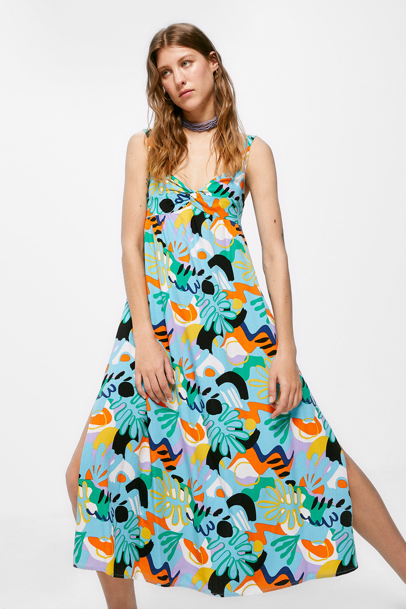 Vestido midi com estampa de nó - Turquesa
