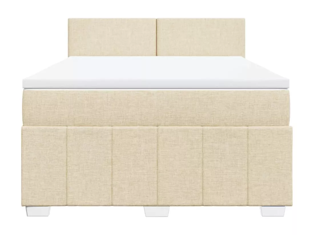 Sommier à lattes de lit avec matelas Crème 160x200 cm Tissu