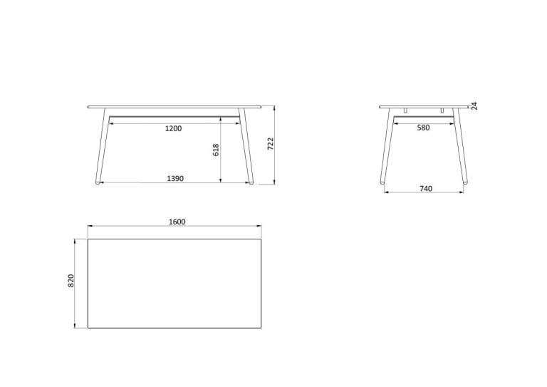 FDB Møbler C35B eettafel 160x82 eiken zwart blad