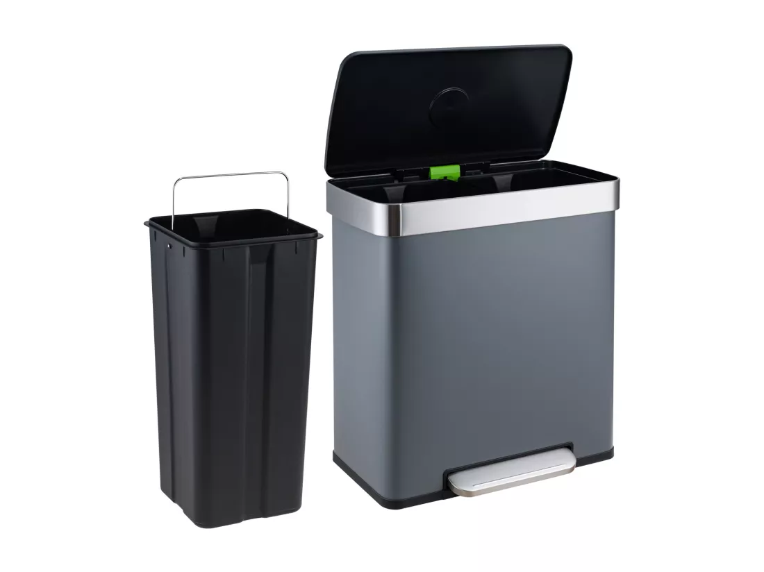 SVITA LT2X30 Poubelle 60l Poubelle à pédale 2 compartiments avec couvercle gris