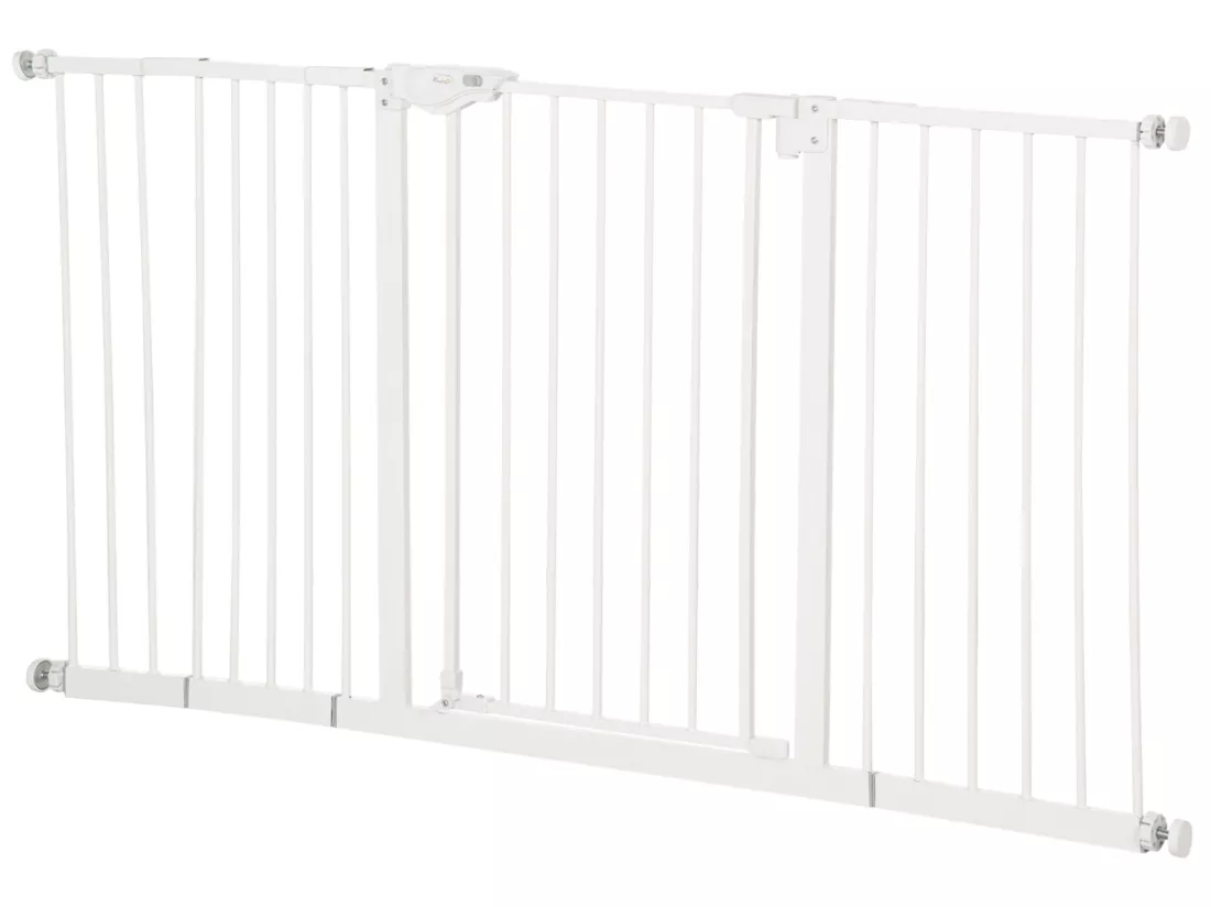 Barrière de sécurité longueur réglable porte double verrouillage sans perçage acier plastique blanc