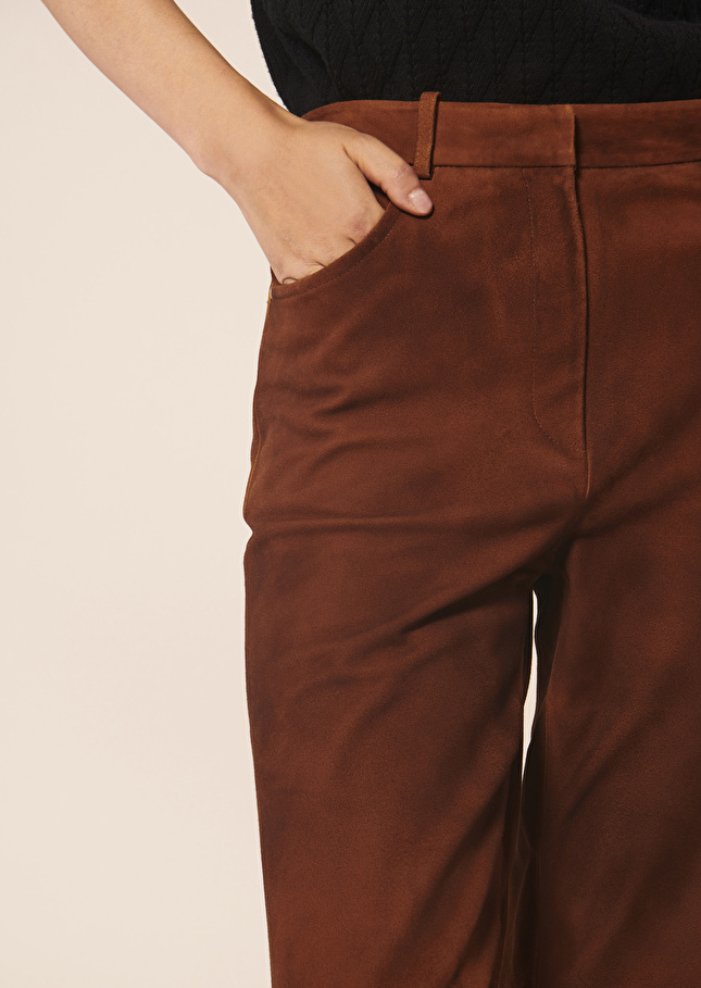 Pantalon Pauliusmarron en cuir nubuck