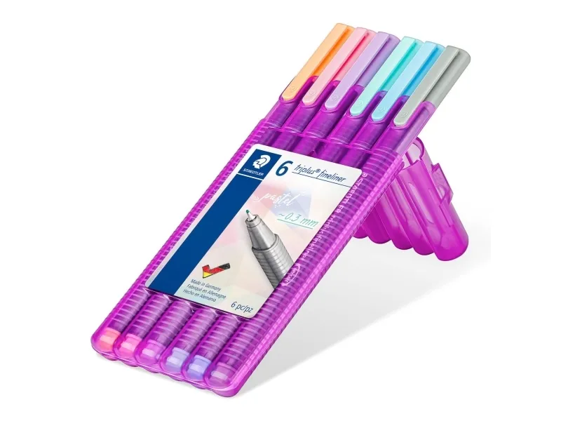 STAEDTLER triplus 334 - Fineliner - pastel lavender, pastelblå himmel, pastel peach, pastel light rose, pastel mint, pastel light gray - vandbaseret blæk - 0.3 mm - superfin (pakke med 6)