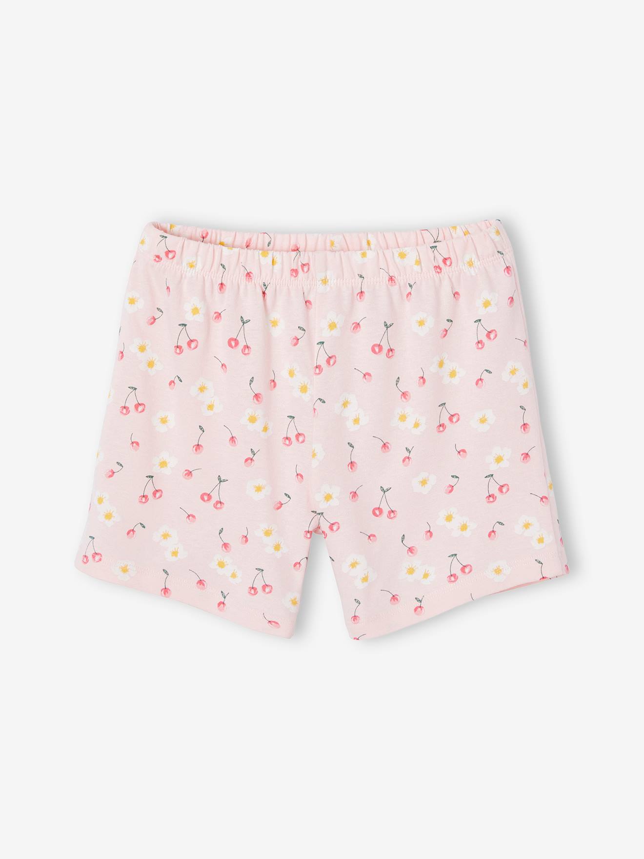 Conjunto de 2 pijamas com shorts estampados com flores e cerejas para meninas