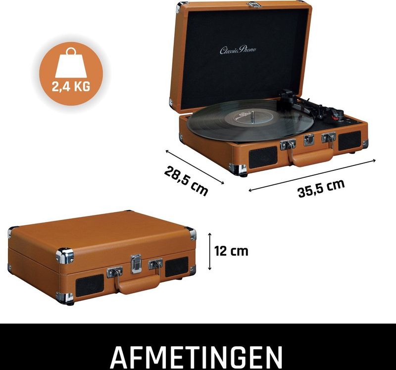 Classic Phono TT-10 - Platenspeler met 2 ingebouwde speakers - Bruin