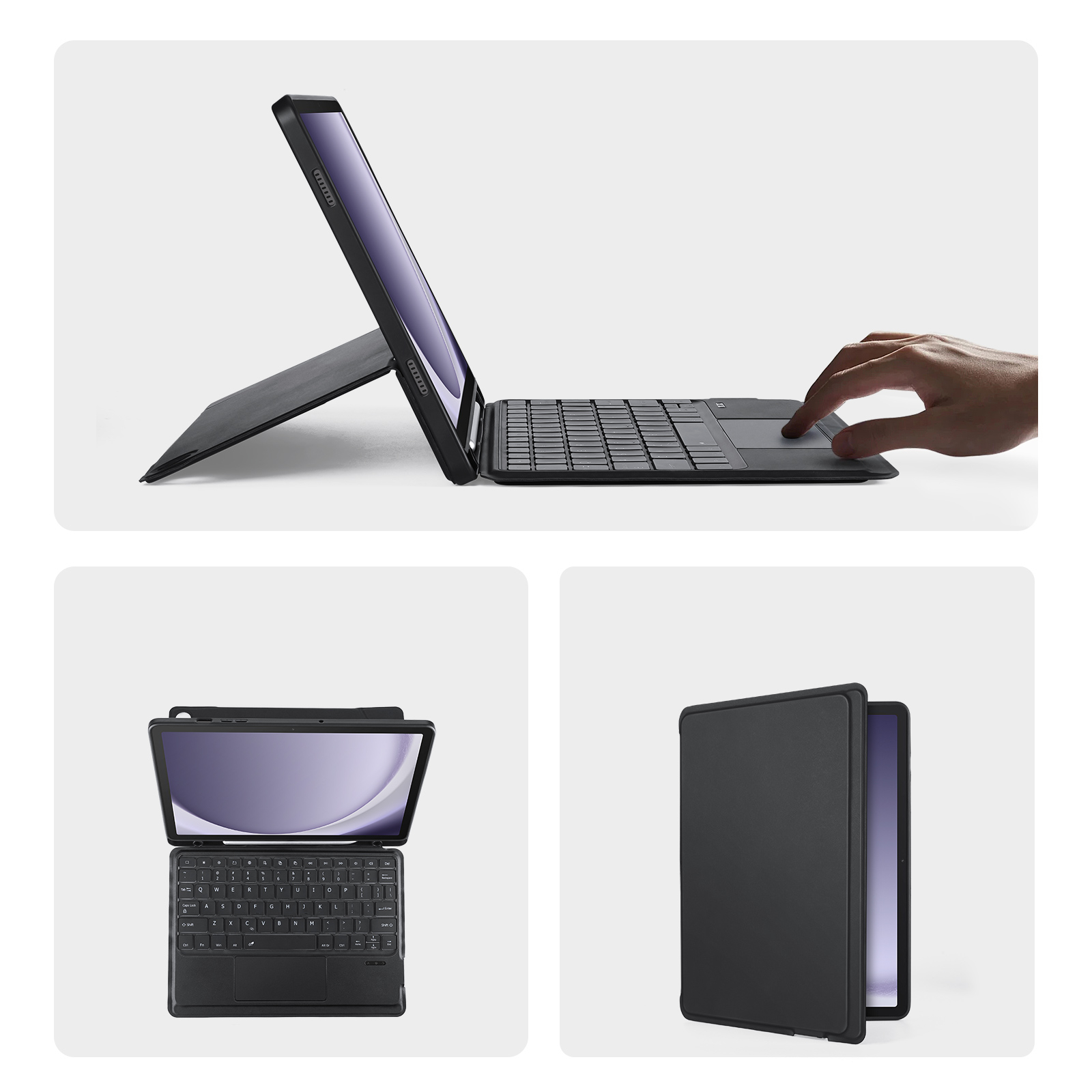 2in1 Samsung Galaxy Tab A9  Plus Leder Tasche Magnetische Bluetooth Tastatur   S-Pen Halterung (QWERTY) - Schwarz