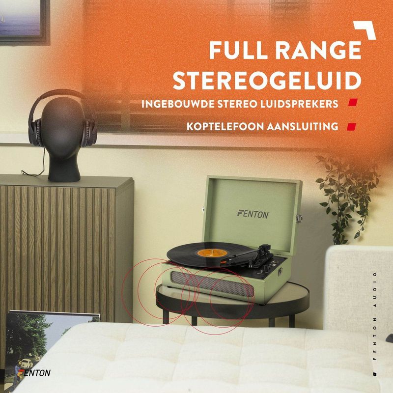 Retro Platenspeler Bluetooth in & out - Fenton RP118 - model 2024 - Geschikt voor alle platen - Ingebouwde speakers - Groen