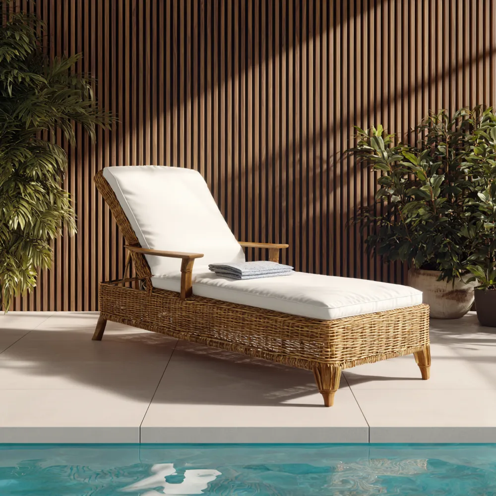 Lounge-Gartenliege Rattan 200x70x35 cm – Weiß – Verstellbar