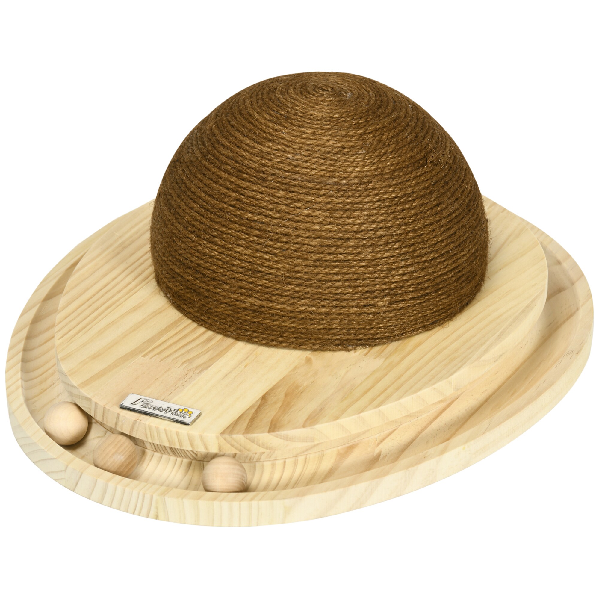 PawHut Holzkatzenspielzeug mit Kratzbrett natur 39,5L x 32,5B x 14,5H cm