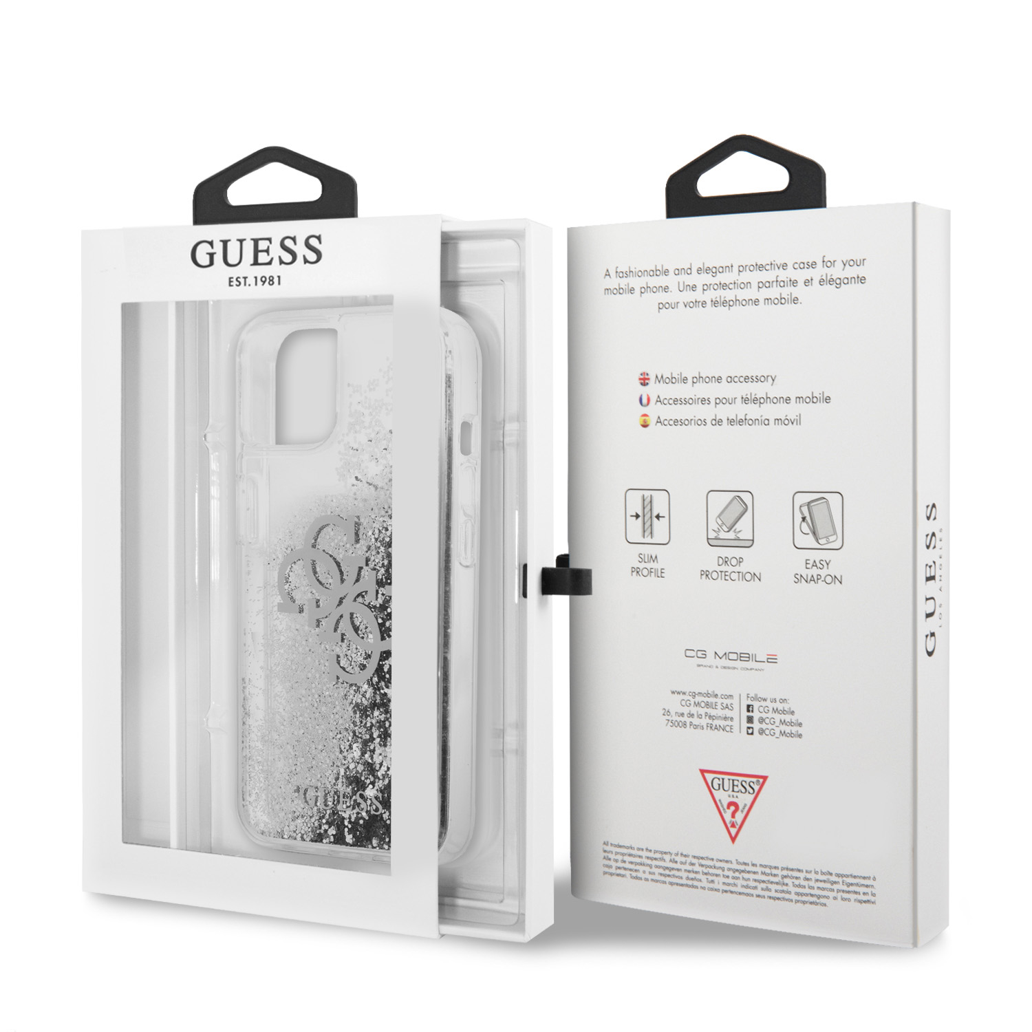 iPhone 13 Hardcase Hülle Liquid Glitter Big 4G (GUHCP13MLG4GSI) - Silber / Transparent